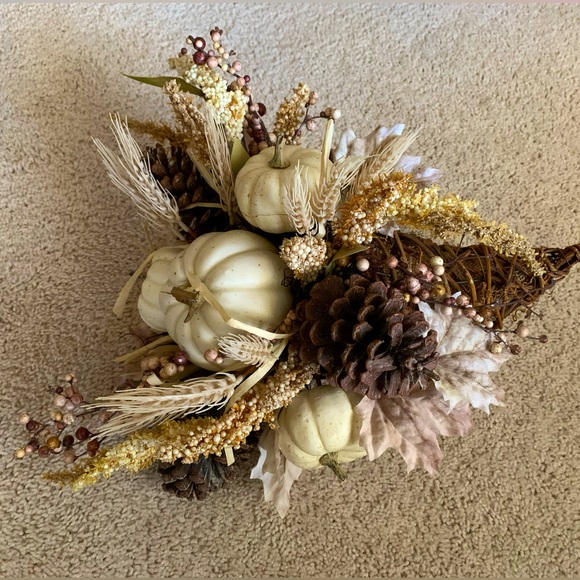 Pumpkin cornucopia neutral fall arrangement - Picture 3 of 6